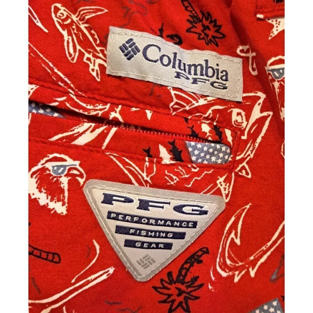 Columbia Men's XXL Swim Trunks RWB Patriotic Print Zipper Pocket NO LINER